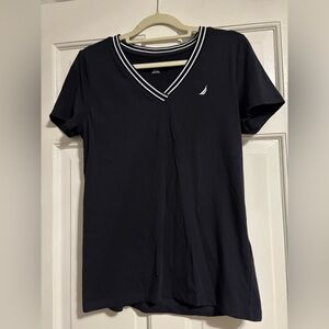 Nautica Black V-Neck with White Stripes